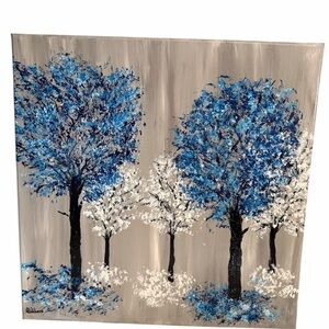 Original Acrylic Canvas Art Winter Trees Impressionism